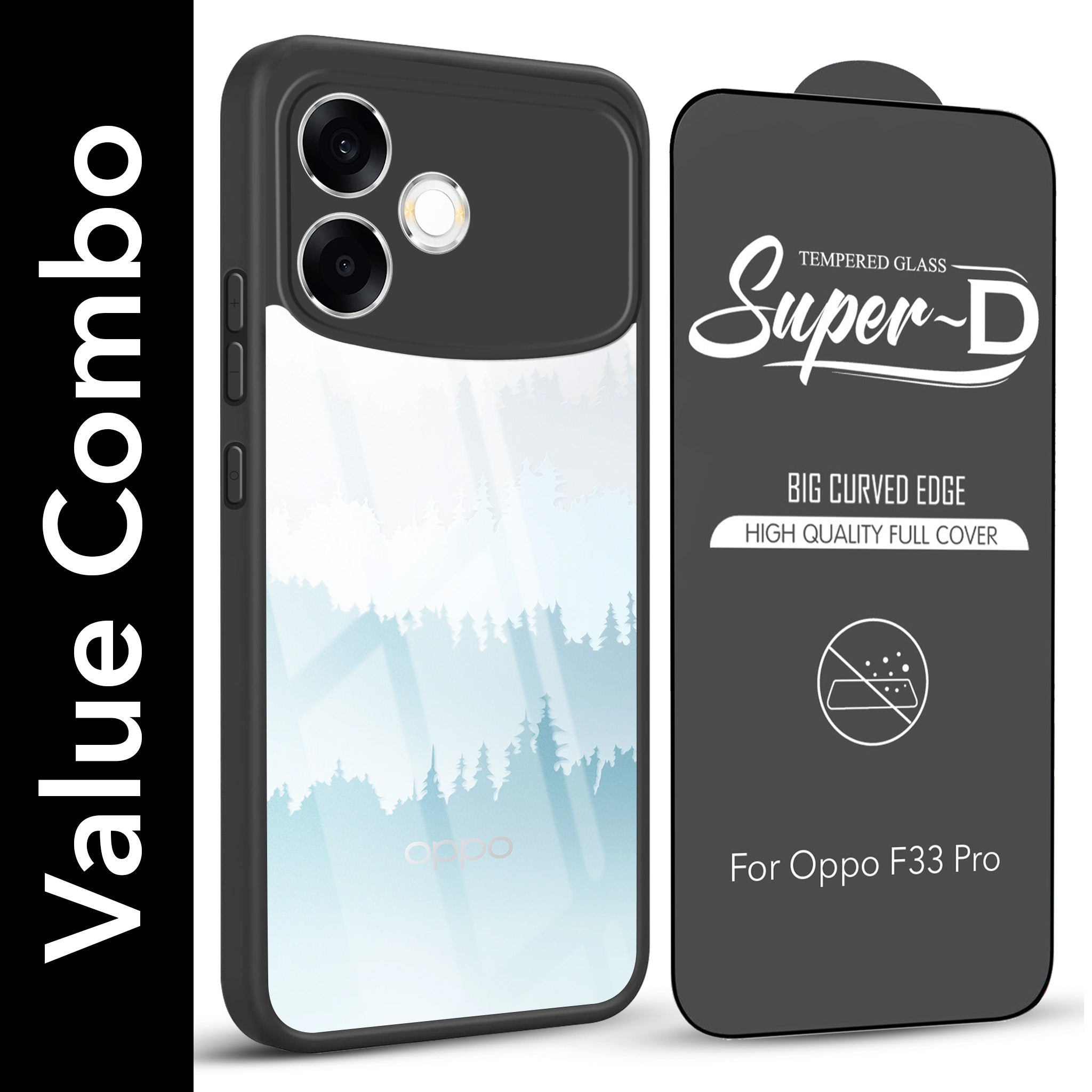 For Oppo F33 Pro Combo with Back Cover and 9H Tempered Glass (Lifetime Anti-Yellow | Crystal Clear Shockproof | Oleophobic Coating Screen Glass)