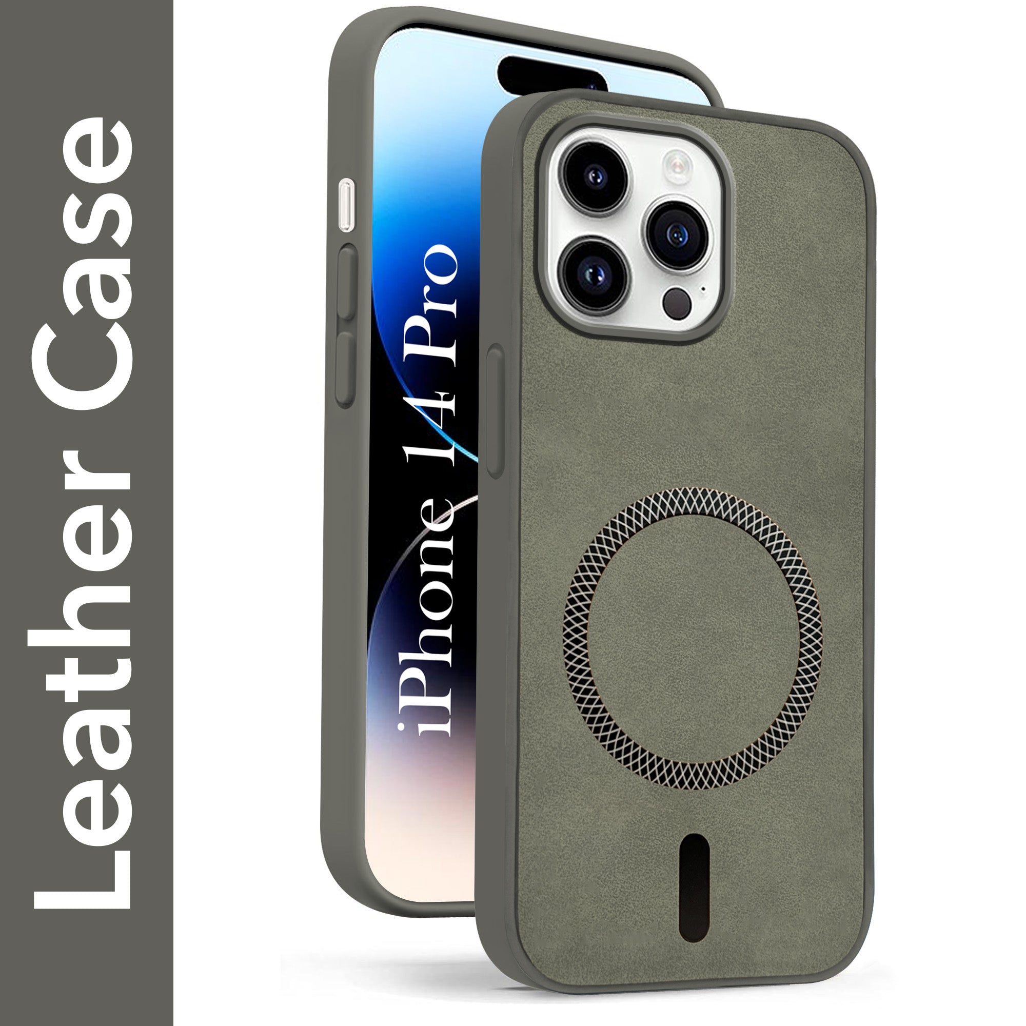 For Apple iPhone 14 Pro Back Cover Case Leather Finish (MagSafe Compatible Wireless Charging | Soft Touch | Camera Bump Protection)