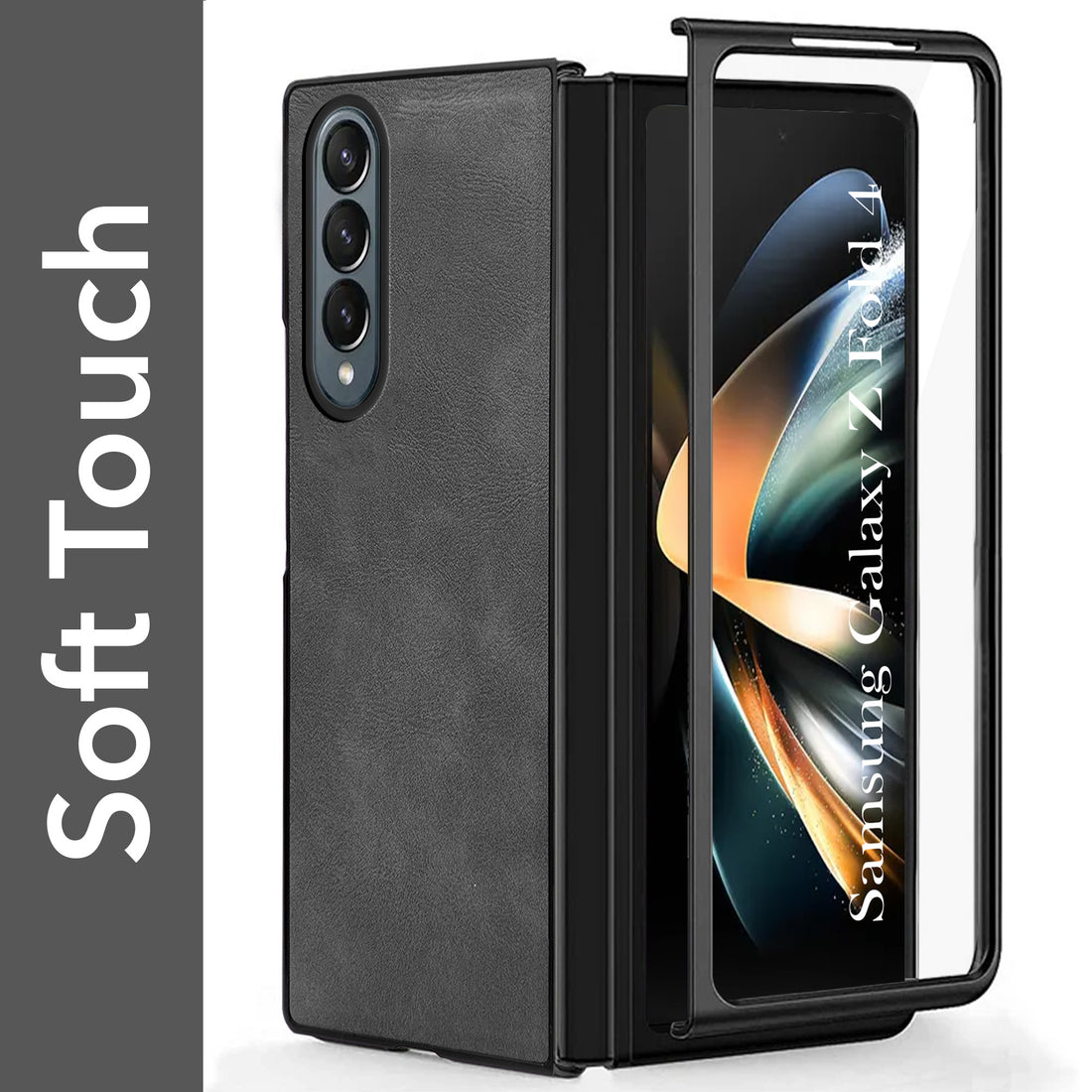 For Samsung Galaxy Z Fold 4 5G Back Case Cover Premium Genuine Leather (Integrated Front Screen Protector | Inside Microfiber Cloth)