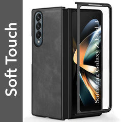 For Samsung Galaxy Z Fold 4 5G Back Case Cover Premium Genuine Leather (Integrated Front Screen Protector | Inside Microfiber Cloth)