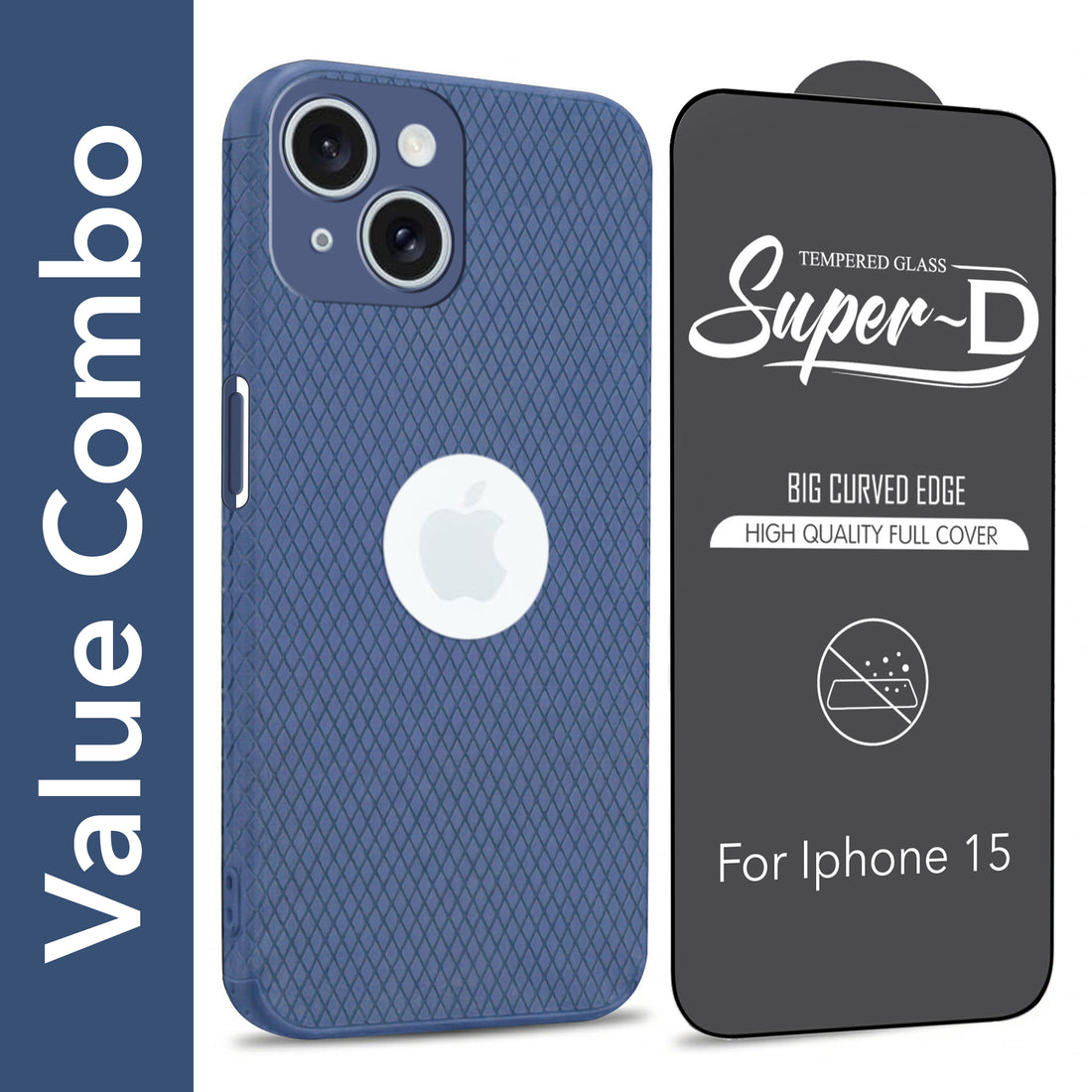 For Apple iPhone 15 Combo with Back Cover and 9H Tempered Glass (Liquid Silicone | Camera Protection | Oleophobic Coating Screen Glass)