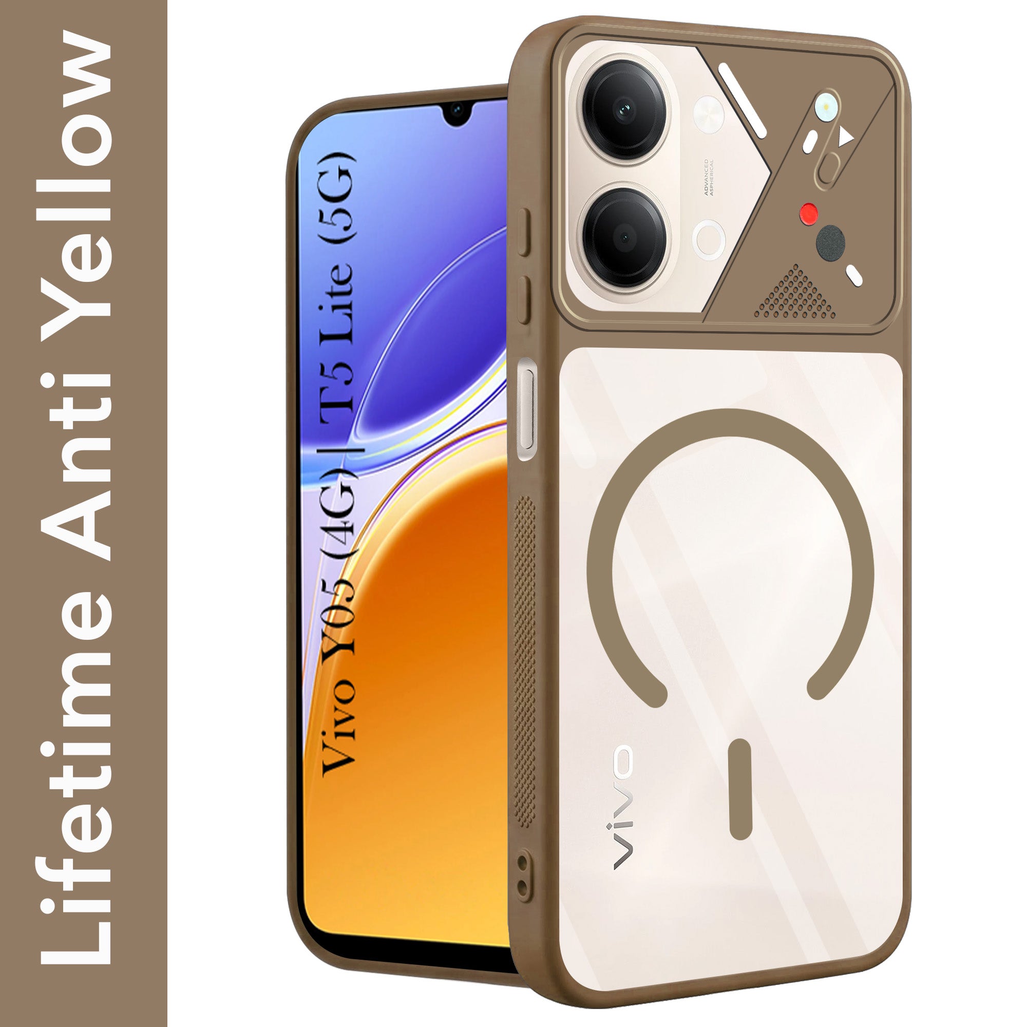 For Vivo Y05 4G | Vivo T5 Lite 5G Back Cover Case Lifetime Anti-Yellow Clear (Camera Protection | Side Grip | Wireless MagSafe Compatible)