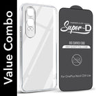 For OnePlus Nord CE 4 Lite Combo with Back Cover and 9H Tempered Glass (Lifetime Anti-Yellow | Sleek Hard Crystal | Oleophobic Coating Screen Glass)
