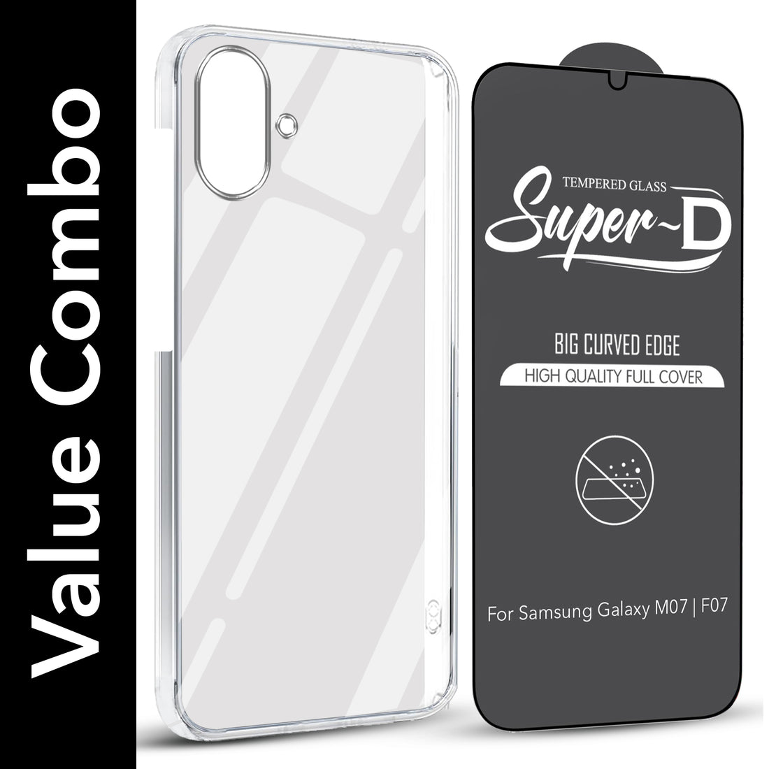 For Samsung Galaxy M07 | Samsung Galaxy F07 Combo with Back Cover and 9H Tempered Glass (Lifetime Anti-Yellow | Sleek Hard Crystal | Oleophobic Coating Screen Glass)