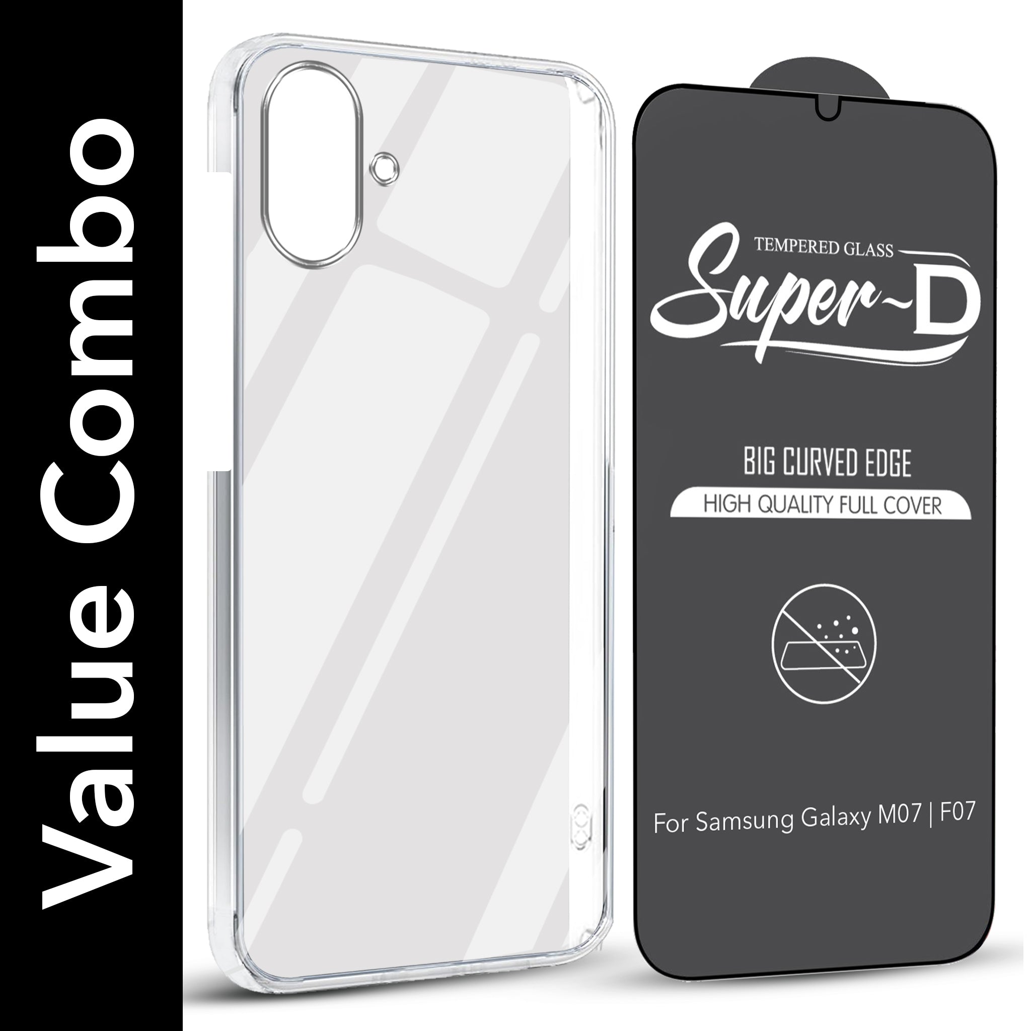 For Samsung Galaxy M07 | Samsung Galaxy F07 Combo with Back Cover and 9H Tempered Glass (Lifetime Anti-Yellow | Sleek Hard Crystal | Oleophobic Coating Screen Glass)