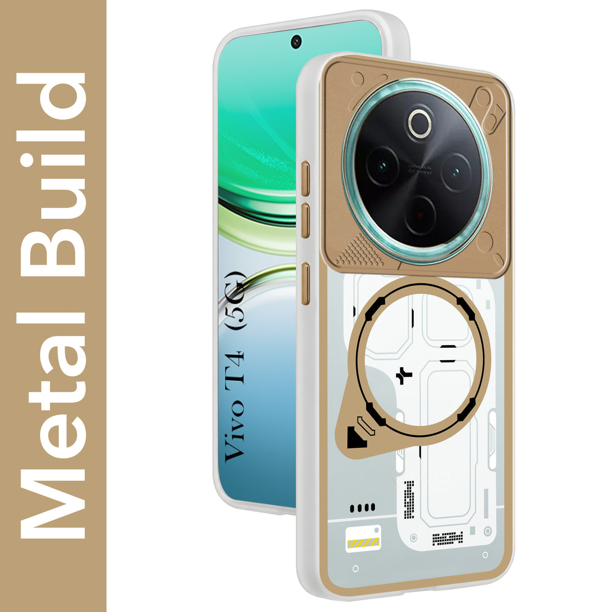 For Vivo T4 Metallic Back Cover Case (Metallic Camera Protection & Buttons | Translucent Milky Shade | Hard Polycarbonate)