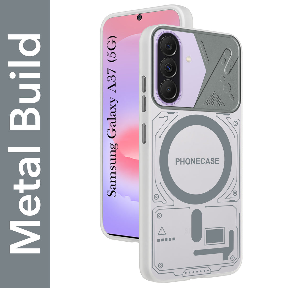 For Samsung Galaxy A37 5G Metallic Back Cover Case (Metallic Camera Protection & Buttons | Translucent Milky Shade | Hard Polycarbonate)