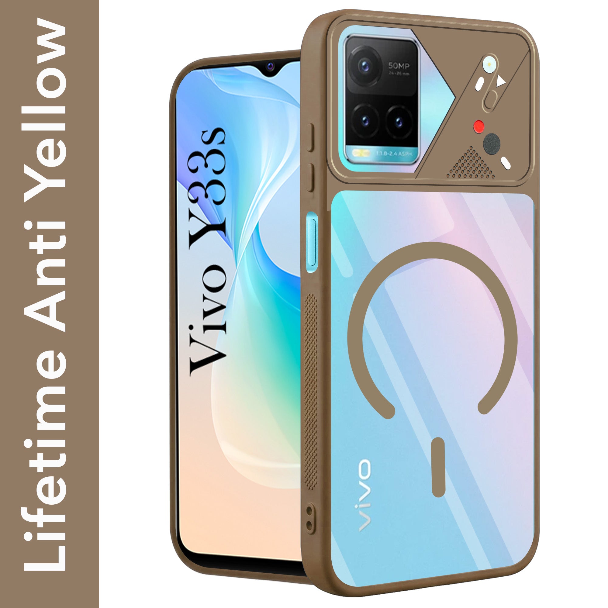 For Vivo Y33s Back Cover Case Lifetime Anti-Yellow Clear (Camera Protection | Side Grip | Wireless MagSafe Compatible)