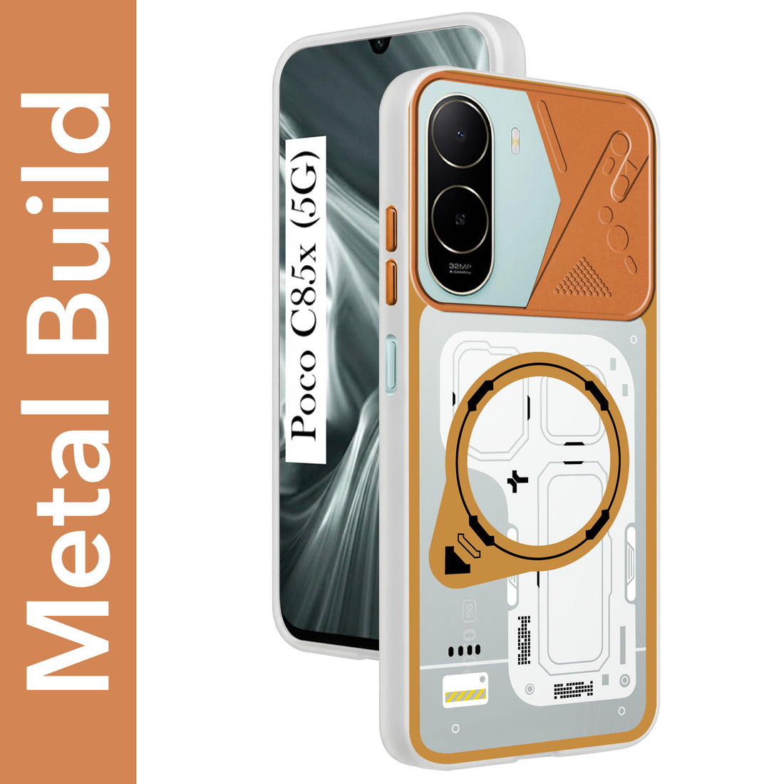 For Poco C85x 5G Metallic Back Cover Case (Metallic Camera Protection & Buttons | Translucent Milky Shade | Hard Polycarbonate)
