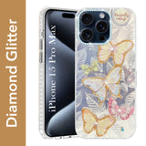 For Apple iPhone 15 Pro Max Back Cover Case (Luxury Floral Glitter Cute Butterfly | Diamond Studded Camera Bump | Girls & Women Design)