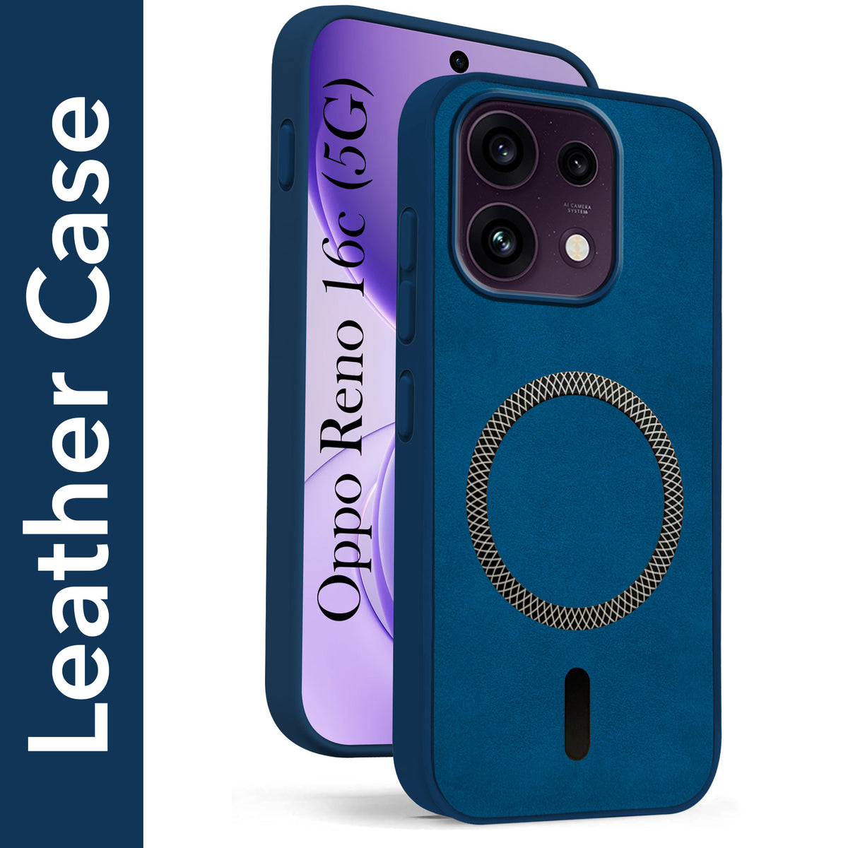 For Oppo Reno 16C 5G Back Cover Case Leather Finish (MagSafe Compatible Wireless Charging | Soft Touch | Camera Bump Protection)