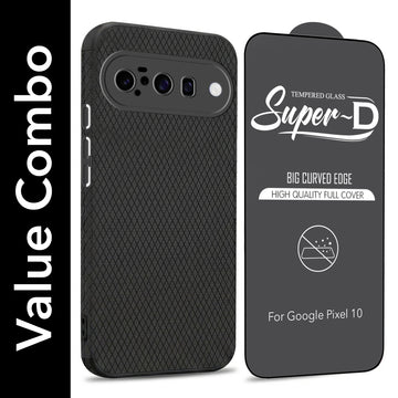 For Google Pixel 10 Combo with Back Cover and 9H Tempered Glass (Liquid Silicone | Camera Protection | Oleophobic Coating Screen Glass)