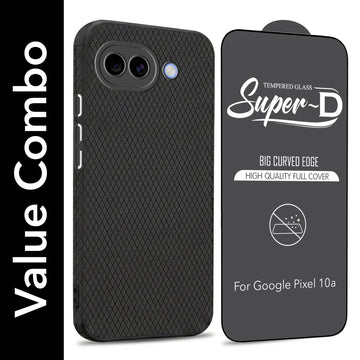 For Google Pixel 10a with Back Cover Combo and 9H Tempered Glass (Liquid Silicone | Camera Protection | Oleophobic Coating Screen Glass)