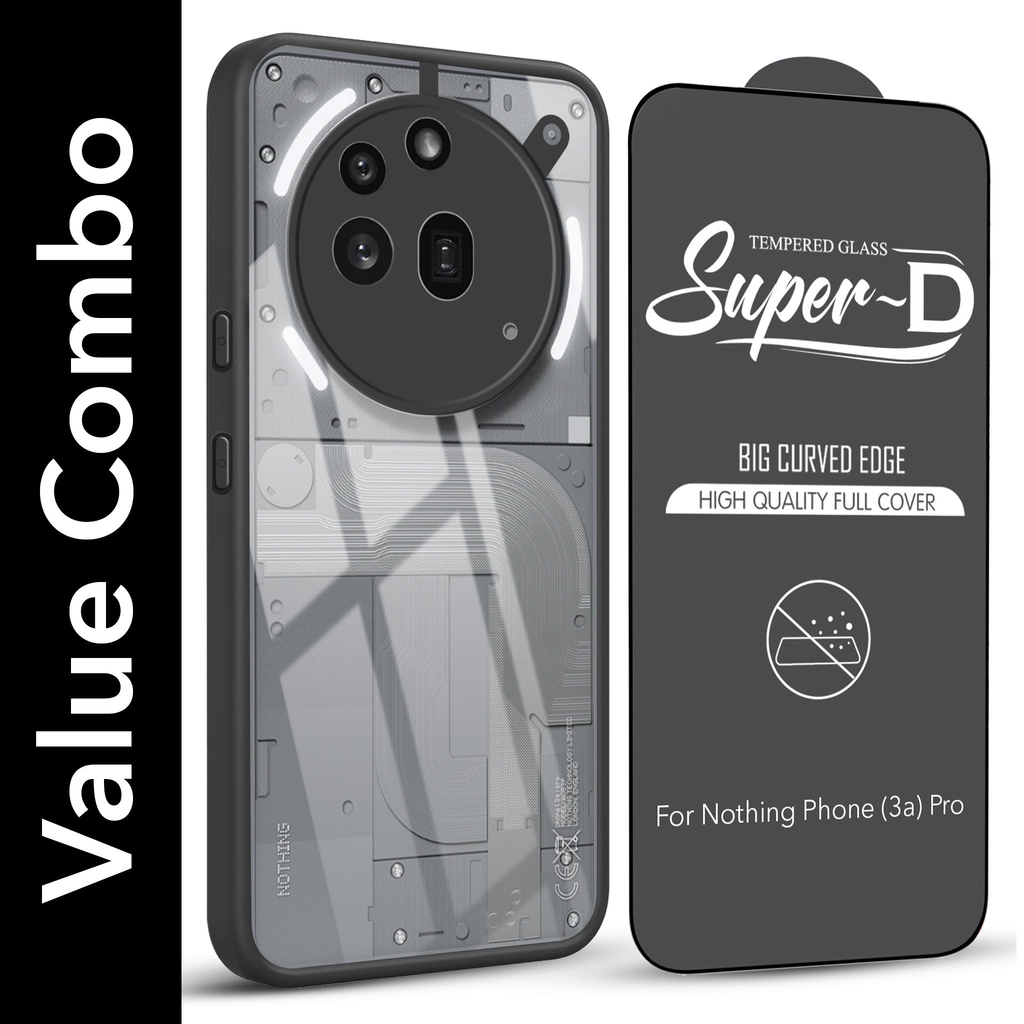 For Nothing Phone 3A Pro 5G Combo with Back Cover and 9H Tempered Glass (Lifetime Anti-Yellow | Crystal Clear Shockproof | Oleophobic Coating Screen Glass)