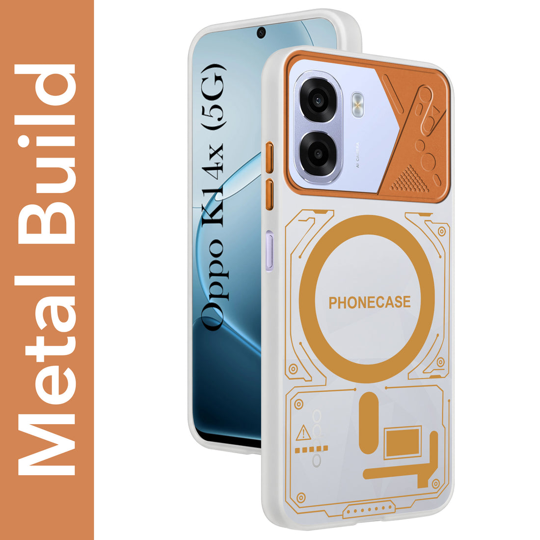 For Oppo K14x 5G Metallic Back Cover Case (Metallic Camera Protection & Buttons | Translucent Milky Shade | Hard Polycarbonate)