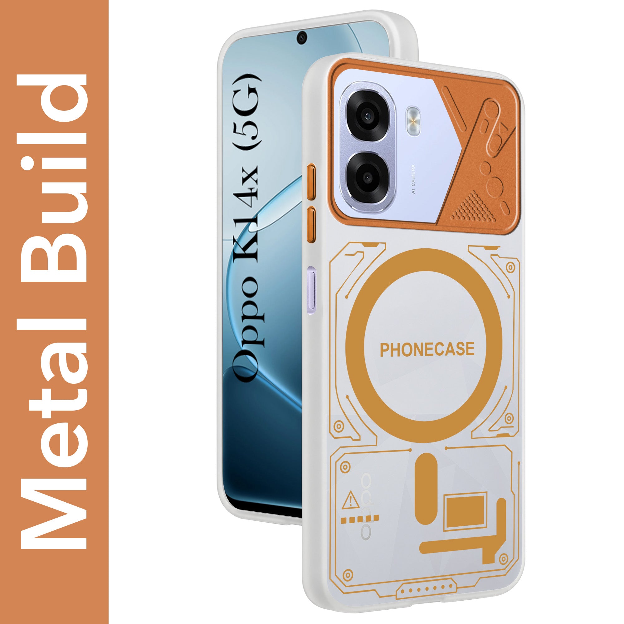 For Oppo K14x 5G Metallic Back Cover Case (Metallic Camera Protection & Buttons | Translucent Milky Shade | Hard Polycarbonate)