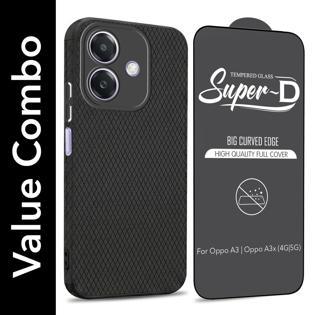 For Oppo A3X (4G/5G) | Oppo A3 5G Combo with Back Cover and 9H Tempered Glass (Liquid Silicone | Camera Protection | Oleophobic Coating Screen Glass)