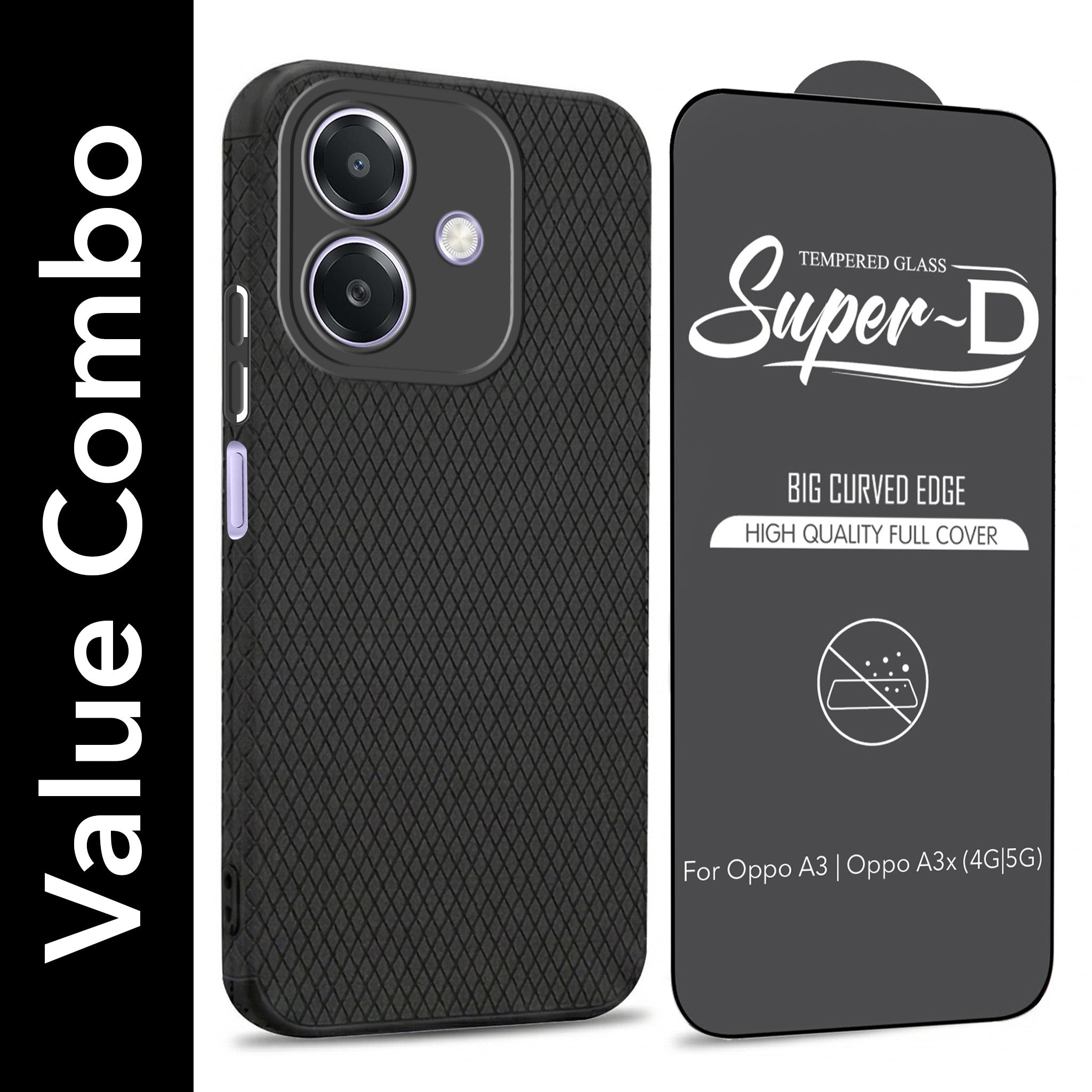 For Oppo A3X (4G/5G) | Oppo A3 5G Combo with Back Cover and 9H Tempered Glass (Liquid Silicone | Camera Protection | Oleophobic Coating Screen Glass)