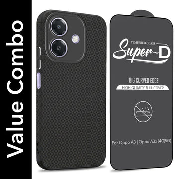 For Oppo A3X (4G/5G) | Oppo A3 5G Combo with Back Cover and 9H Tempered Glass (Liquid Silicone | Camera Protection | Oleophobic Coating Screen Glass)