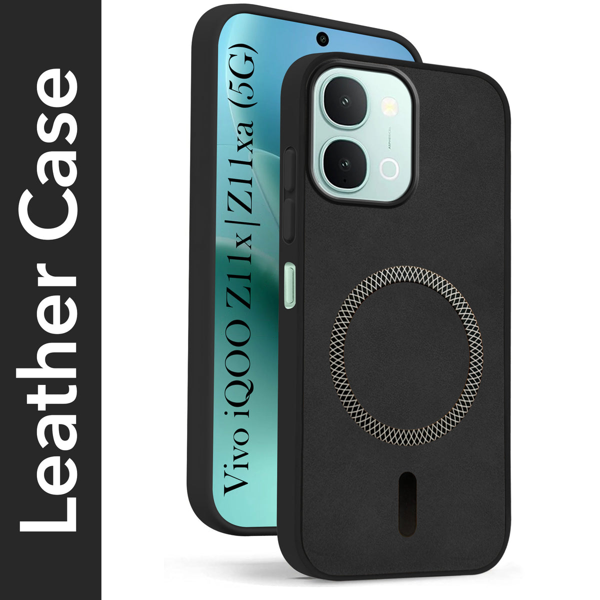 For iQOO Z11x | iQOO Z11xa Back Cover Case Leather Finish (MagSafe Compatible Wireless Charging | Soft Touch | Camera Bump Protection)
