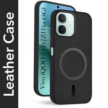 For iQOO Z11x | iQOO Z11xa Back Cover Case Leather Finish (MagSafe Compatible Wireless Charging | Soft Touch | Camera Bump Protection)