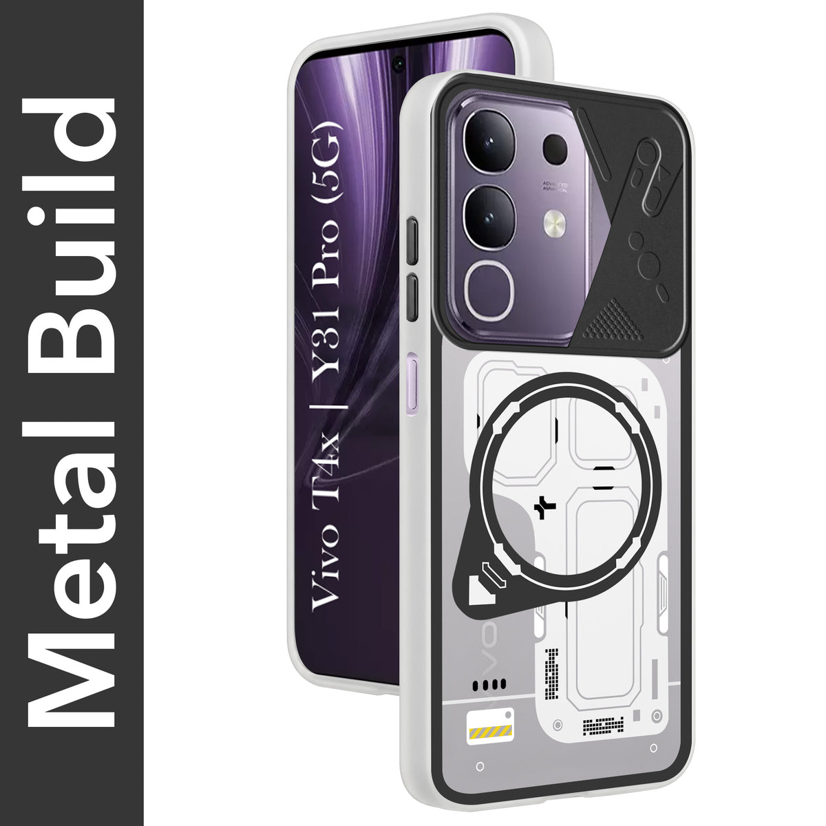 For Vivo T4x | Vivo Y31 Pro Metallic Back Cover Case (Metallic Camera Protection & Buttons | Translucent Milky Shade | Hard Polycarbonate)