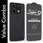 For Redmi Note 13 Pro Combo with Back Cover and 9H Tempered Glass (Textured Grip Design | Micro-Fiber Cloth Inside | Oleophobic Coating Screen Glass)