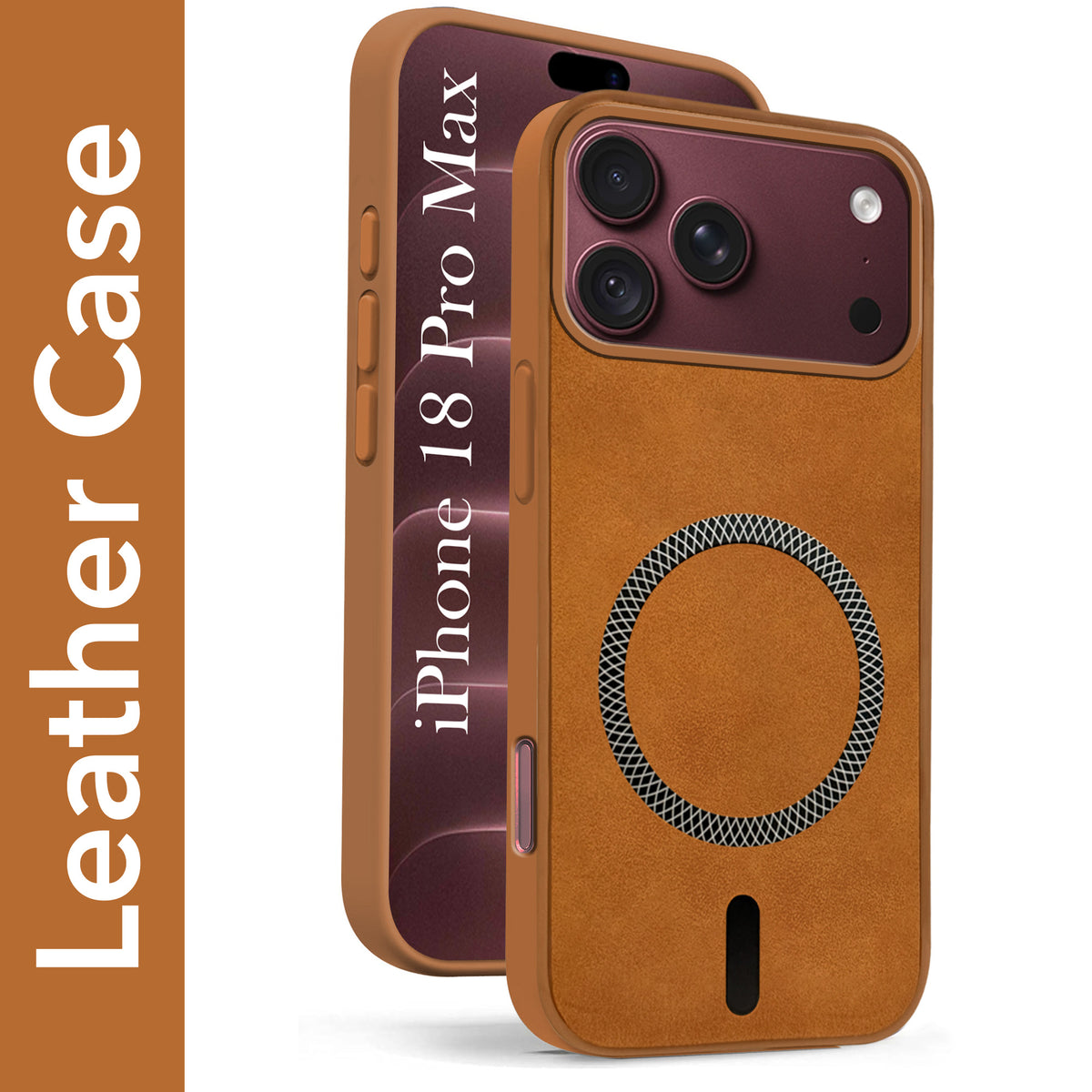 For Apple iPhone 18 Pro Max Back Cover Case Leather Finish (MagSafe Compatible Wireless Charging | Soft Touch | Camera Bump Protection)