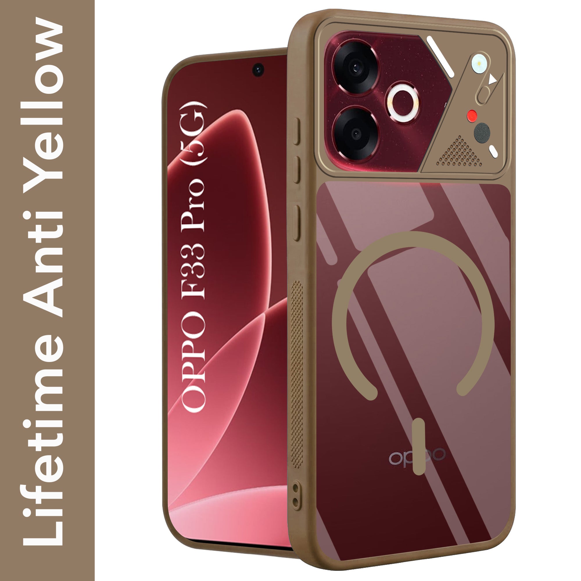 For Oppo F33 Pro 5G Back Cover Case Lifetime Anti-Yellow Clear (Camera Protection | Side Grip | Wireless MagSafe Compatible)
