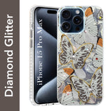 For Apple iPhone 15 Pro Max Back Cover Case (Luxury Floral Glitter Cute Butterfly | Diamond Studded Camera Bump | Girls & Women Design)