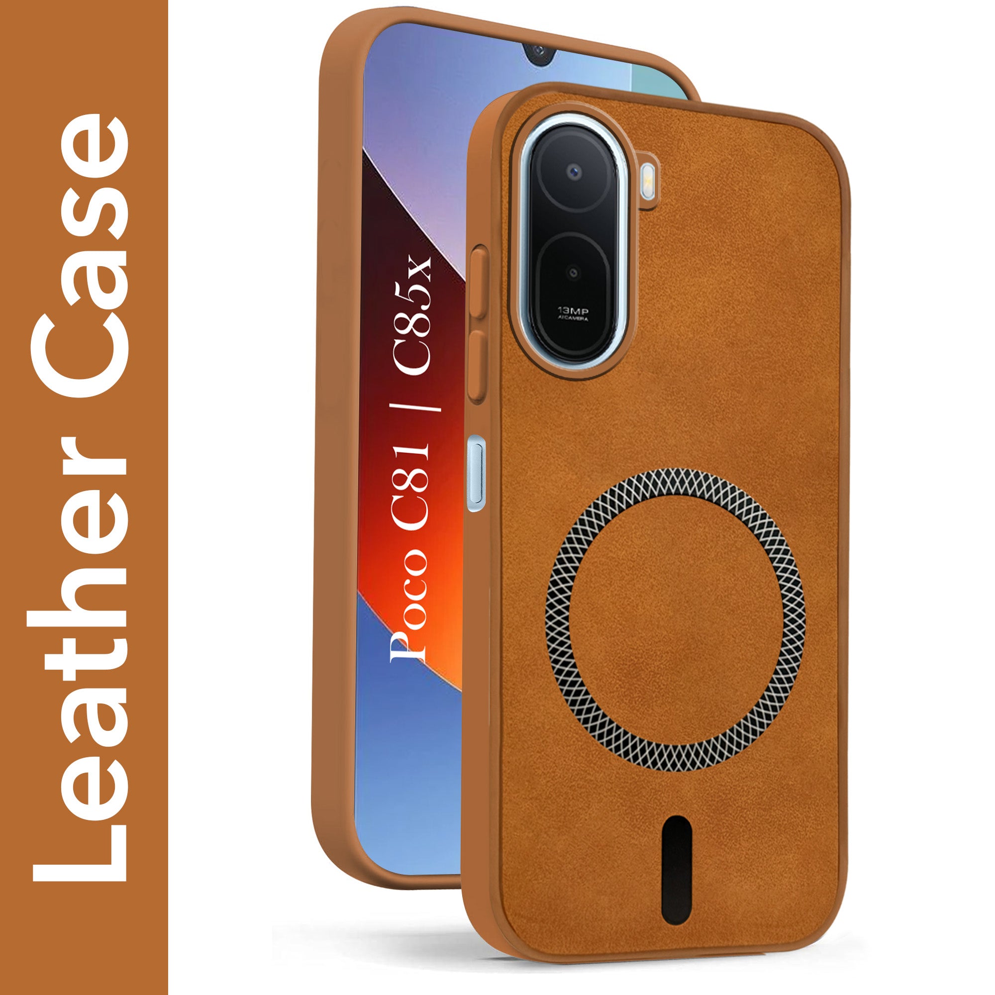 For Poco C81 |  C85X Back Cover Case Leather Finish (MagSafe Compatible Wireless Charging | Soft Touch | Camera Bump Protection)