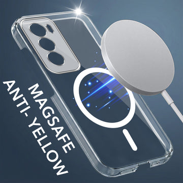 For Oppo Reno 12 5G | Oppo Reno 12 5G Back Cover Case Lifetime Anti-Yellow MagSafe Compatible Clear (Sleek Hard Crystal | Shockproof and Camera Protection)