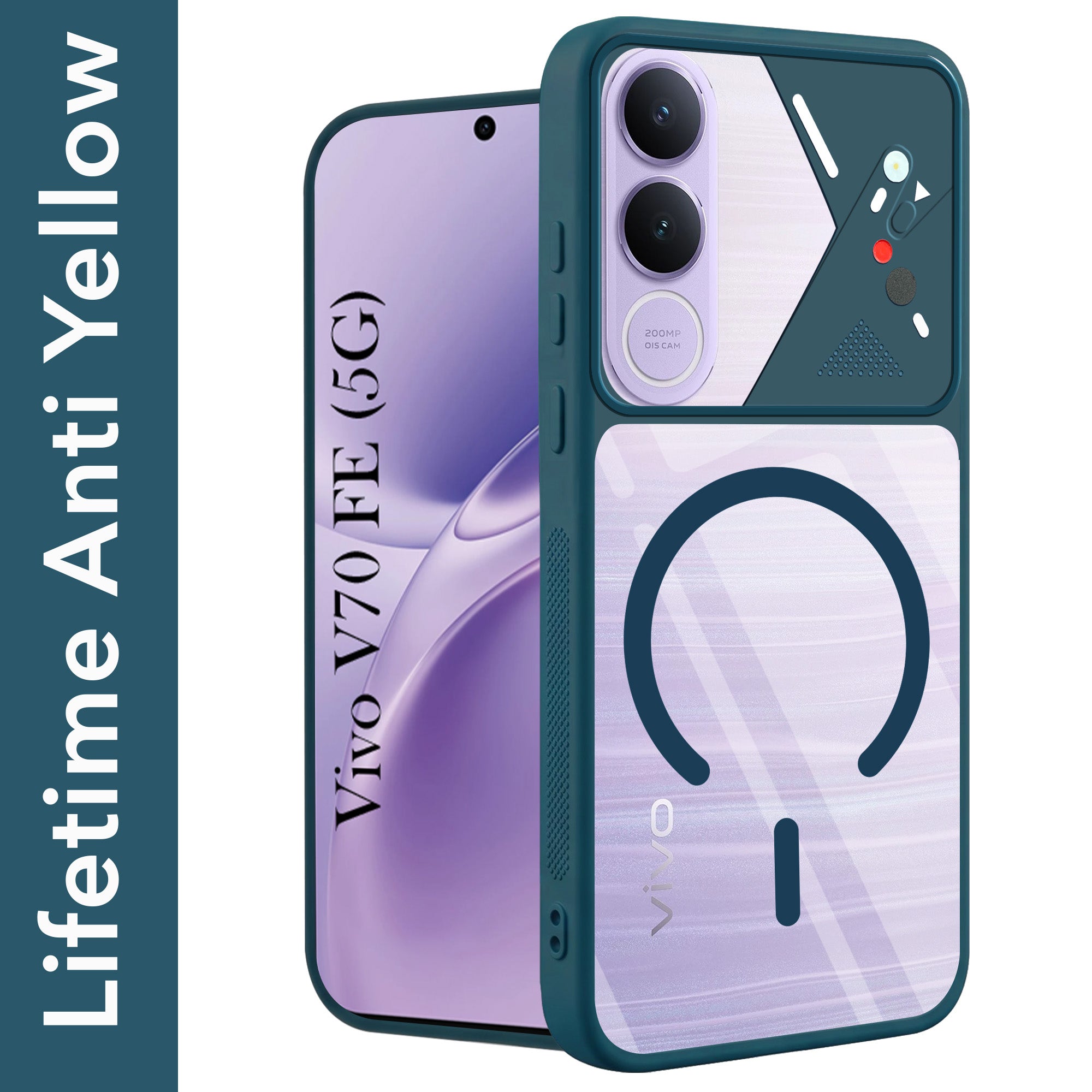 For Vivo V70 FE 5G Back Cover Case Lifetime Anti-Yellow Clear (Camera Protection | Side Grip | Wireless MagSafe Compatible)