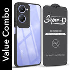 For Vivo Y28s 5G | Vivo T3 Lite 5G Combo with Back Cover and 9H Tempered Glass ( Lifetime Anti-Yellow | Crystal Clear Shockproof | Oleophobic Coating Screen Glass)