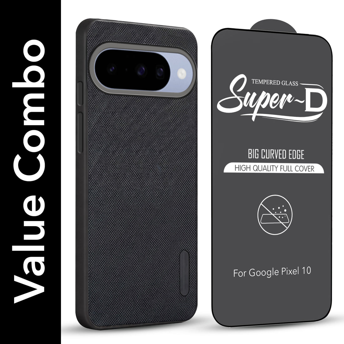 For Google Pixel 10 Combo (Textured Grip Design | Micro-Fiber Cloth Inside | Oleophobic Coating Screen Glass)