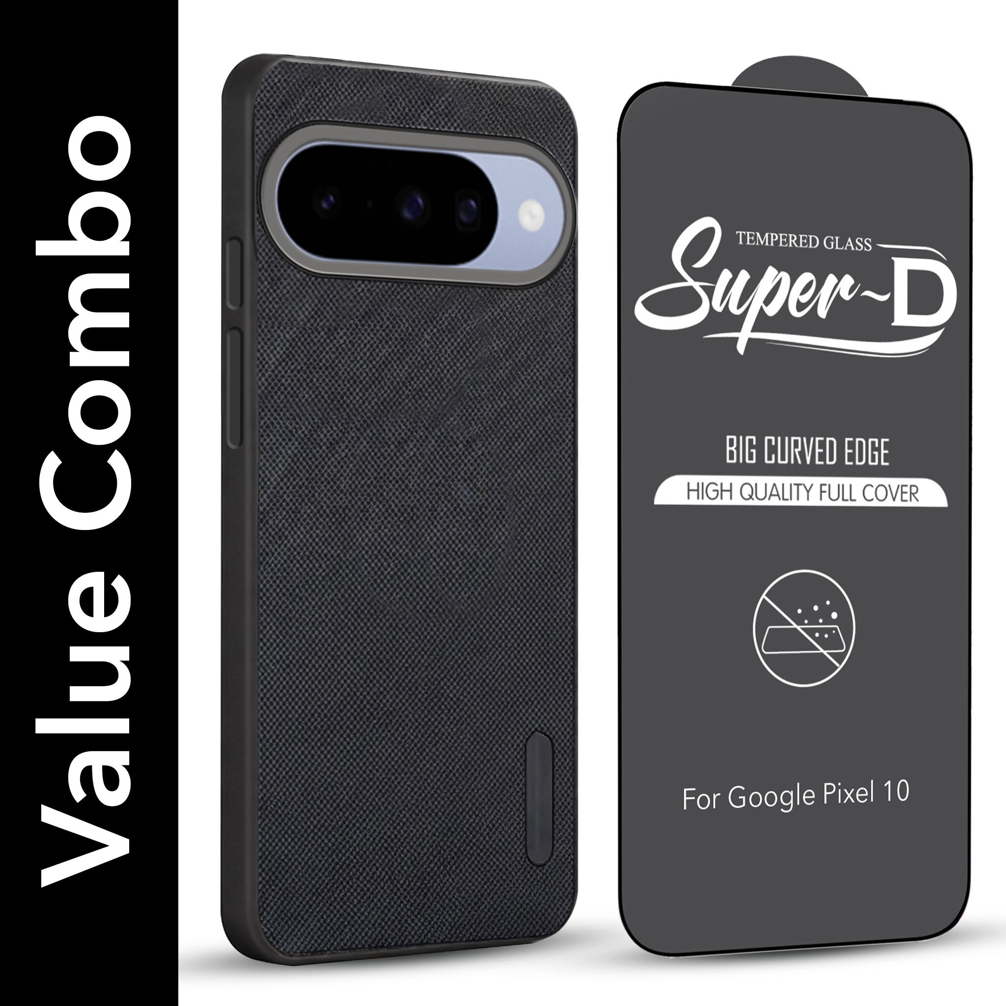 For Google Pixel 10 Combo (Textured Grip Design | Micro-Fiber Cloth Inside | Oleophobic Coating Screen Glass)