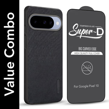 For Google Pixel 10 Combo (Textured Grip Design | Micro-Fiber Cloth Inside | Oleophobic Coating Screen Glass)