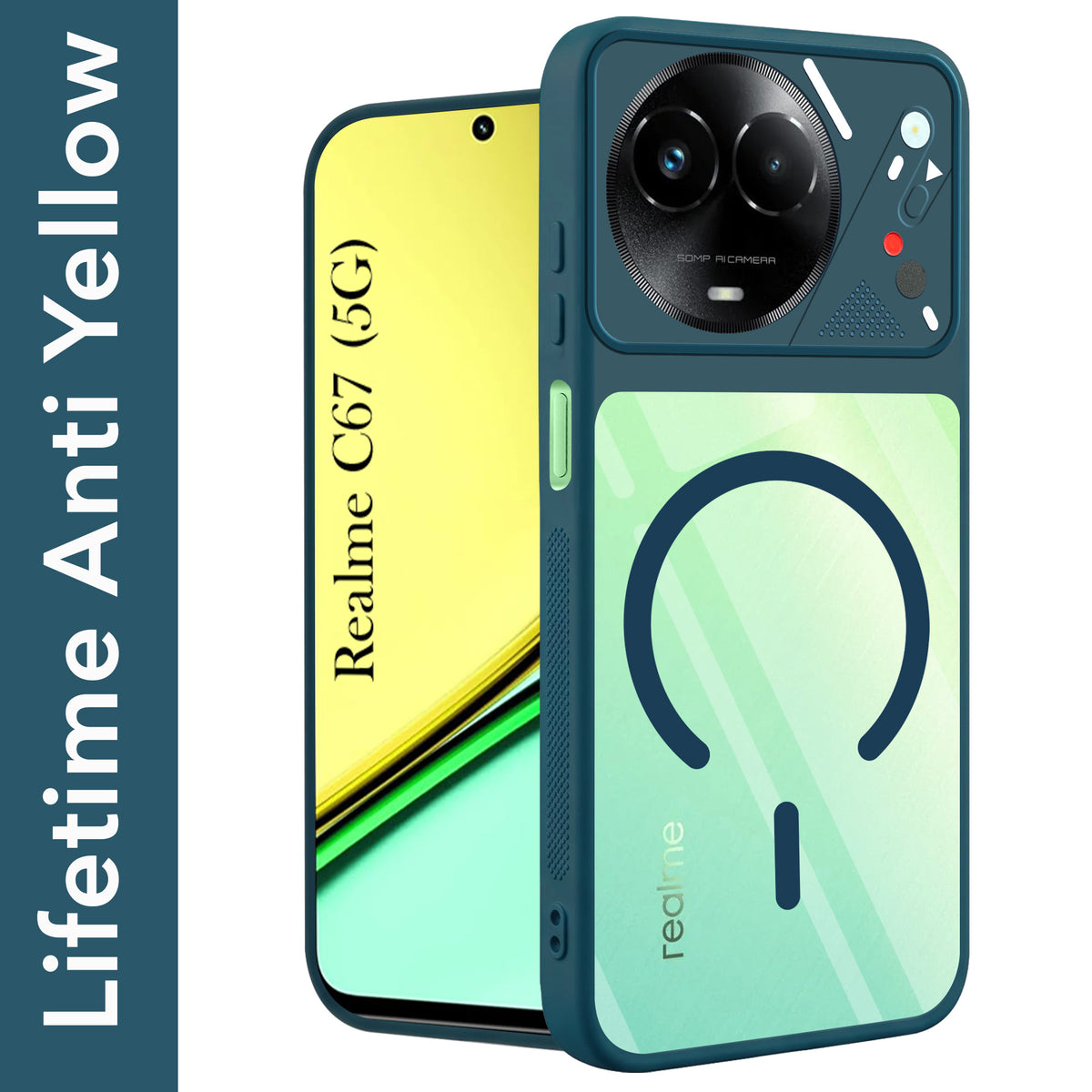 For Realme C67 Back Cover Case Lifetime Anti-Yellow Clear (Camera Protection | Side Grip | Wireless MagSafe Compatible)