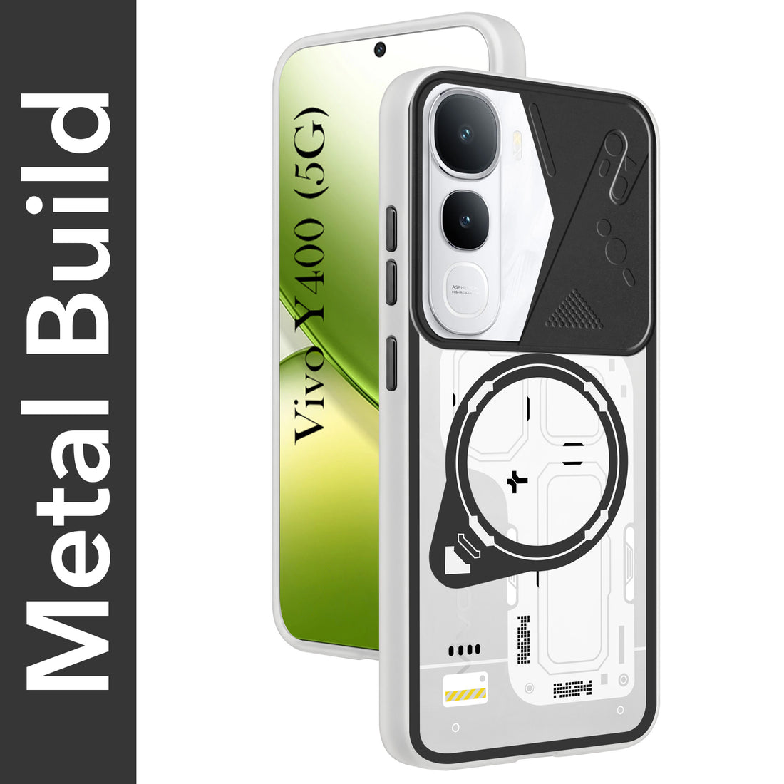 For Vivo Y400 Metallic Back Cover Case (Metallic Camera Protection & Buttons | Translucent Milky Shade | Hard Polycarbonate)