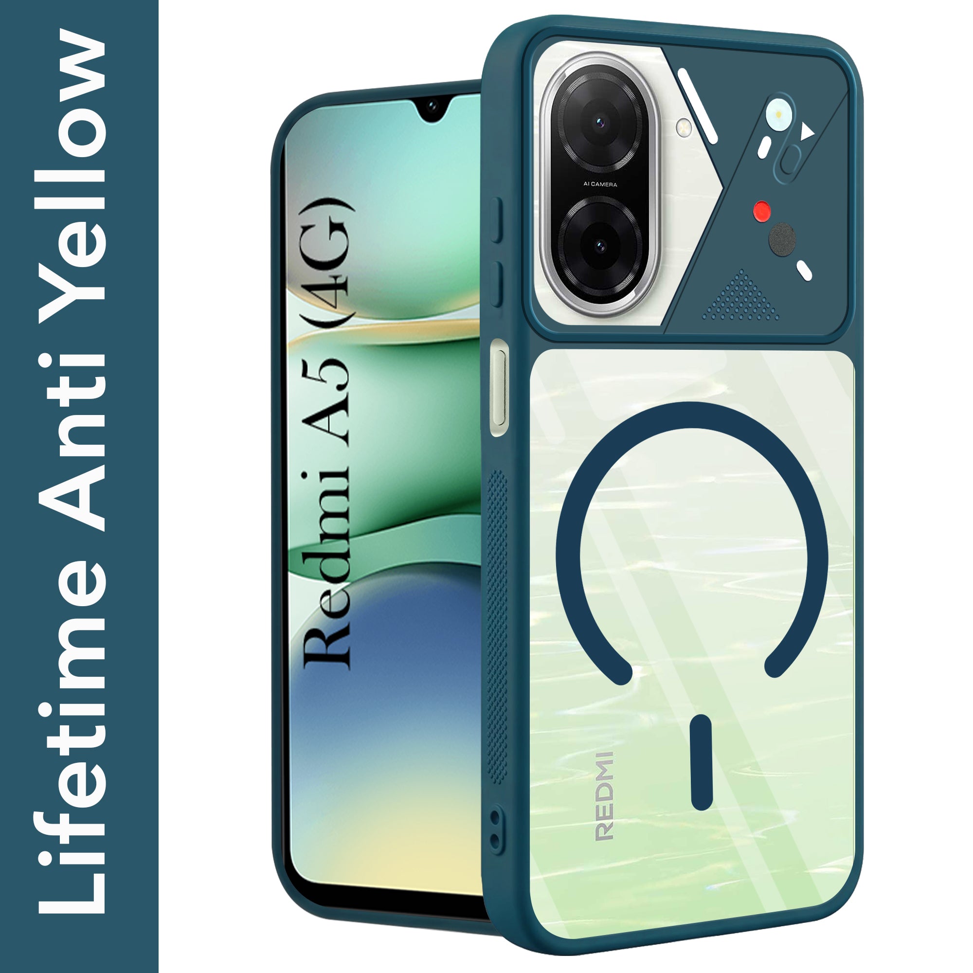 For Redmi A5 4G Back Cover Case Lifetime Anti-Yellow Clear (Camera Protection | Side Grip | Wireless MagSafe Compatible)