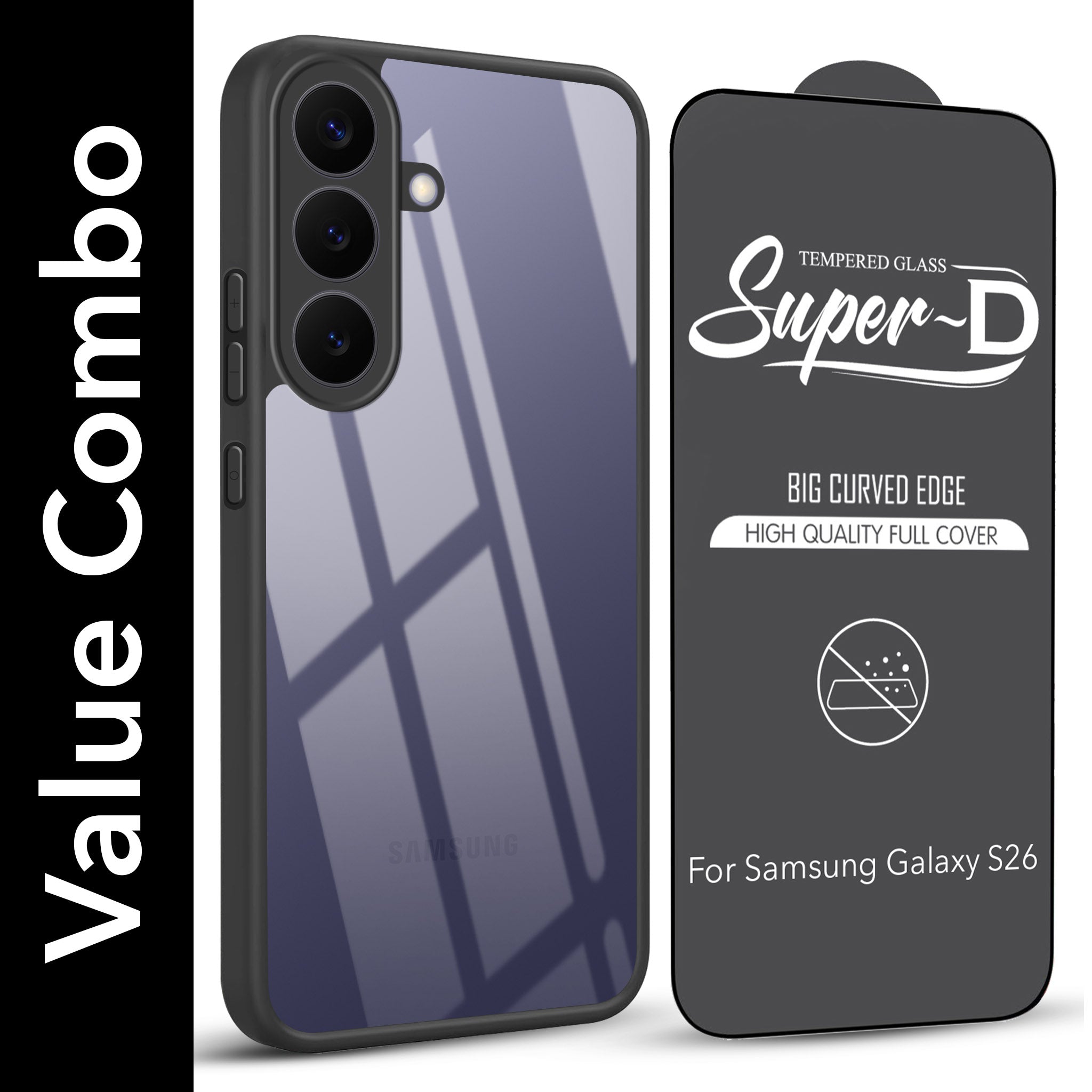 For Samsung Galaxy S26 5G Combo with Back Cover and 9H Tempered Glass (Lifetime Anti-Yellow | Crystal Clear Shockproof | Oleophobic Coating Screen Glass)