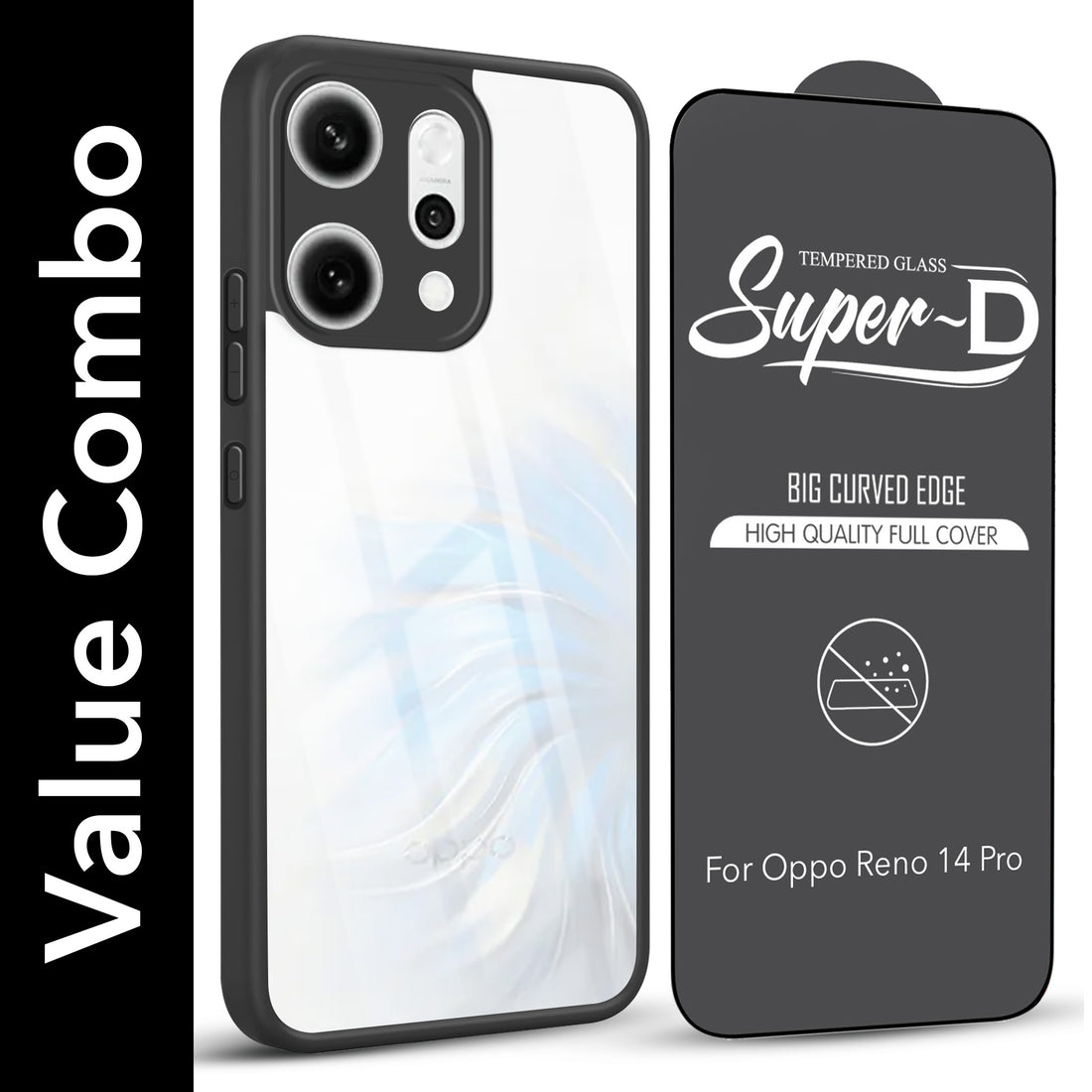 For Oppo Reno14 Pro 5G | Oppo Reno 14 Pro 5G Combo with Back Cover and 9H Tempered Glass (Lifetime Anti-Yellow | Crystal Clear Shockproof | Oleophobic Coating Screen Glass)
