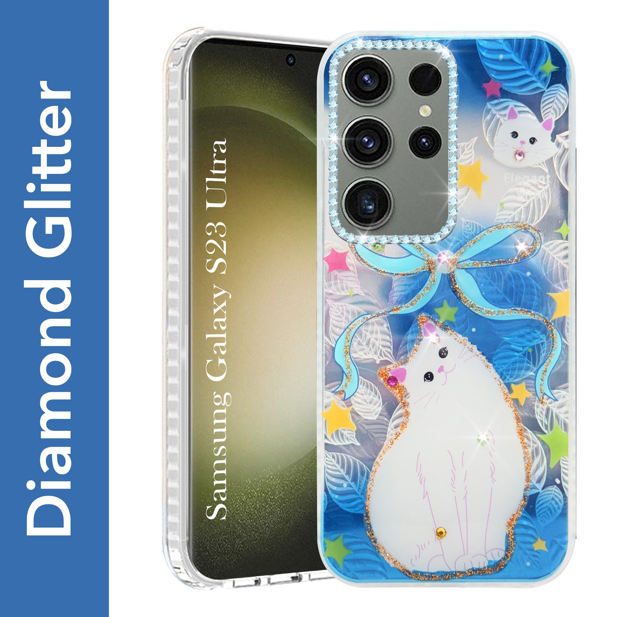 For Samsung Galaxy S23 Ultra Back Cover Case (Luxury Floral Glitter Cute Butterfly | Diamond Studded Camera Bump | Girls & Women Design)