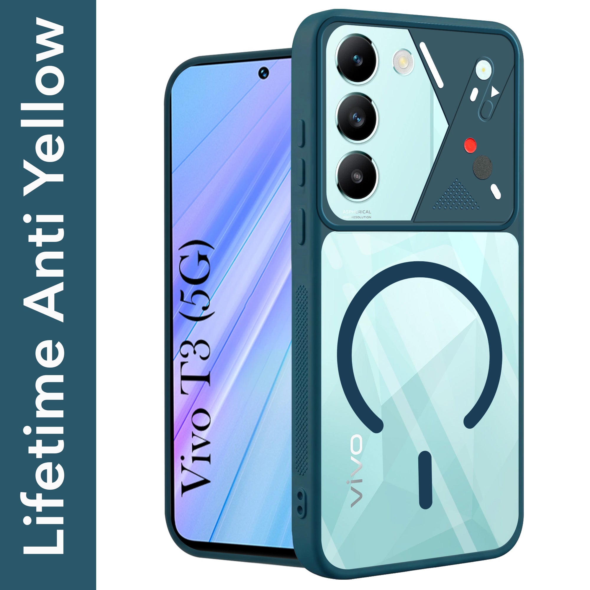 For Vivo T3 5G Back Cover Case Lifetime Anti-Yellow Clear (Camera Protection | Side Grip | Wireless MagSafe Compatible)