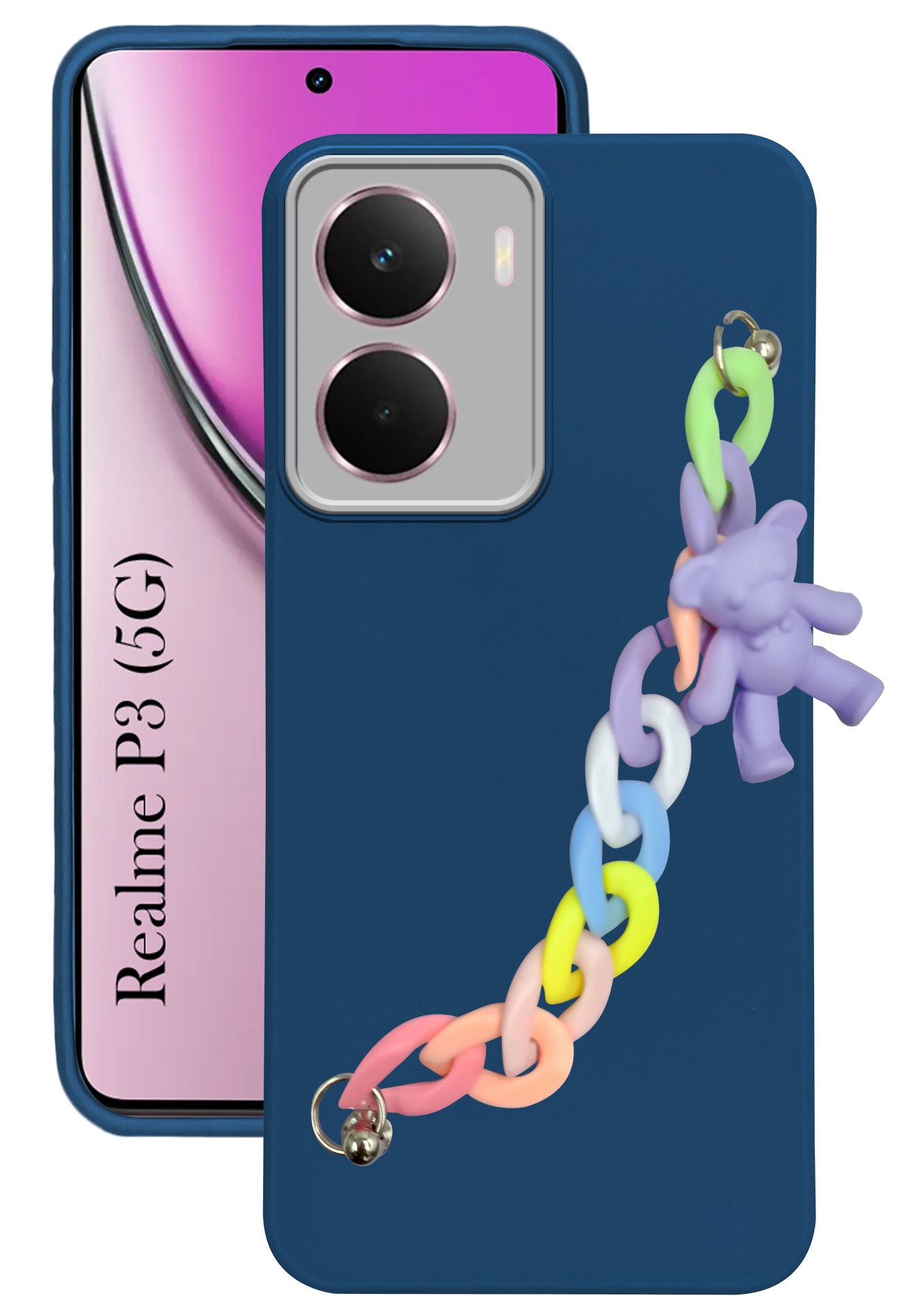 For Realme P3 Back Cover Case ( Wrist Hanging Chain | Teddy Bracelet Charms | Dual Color Matte Finish | Full Camera Protection | Sleek and Professional)
