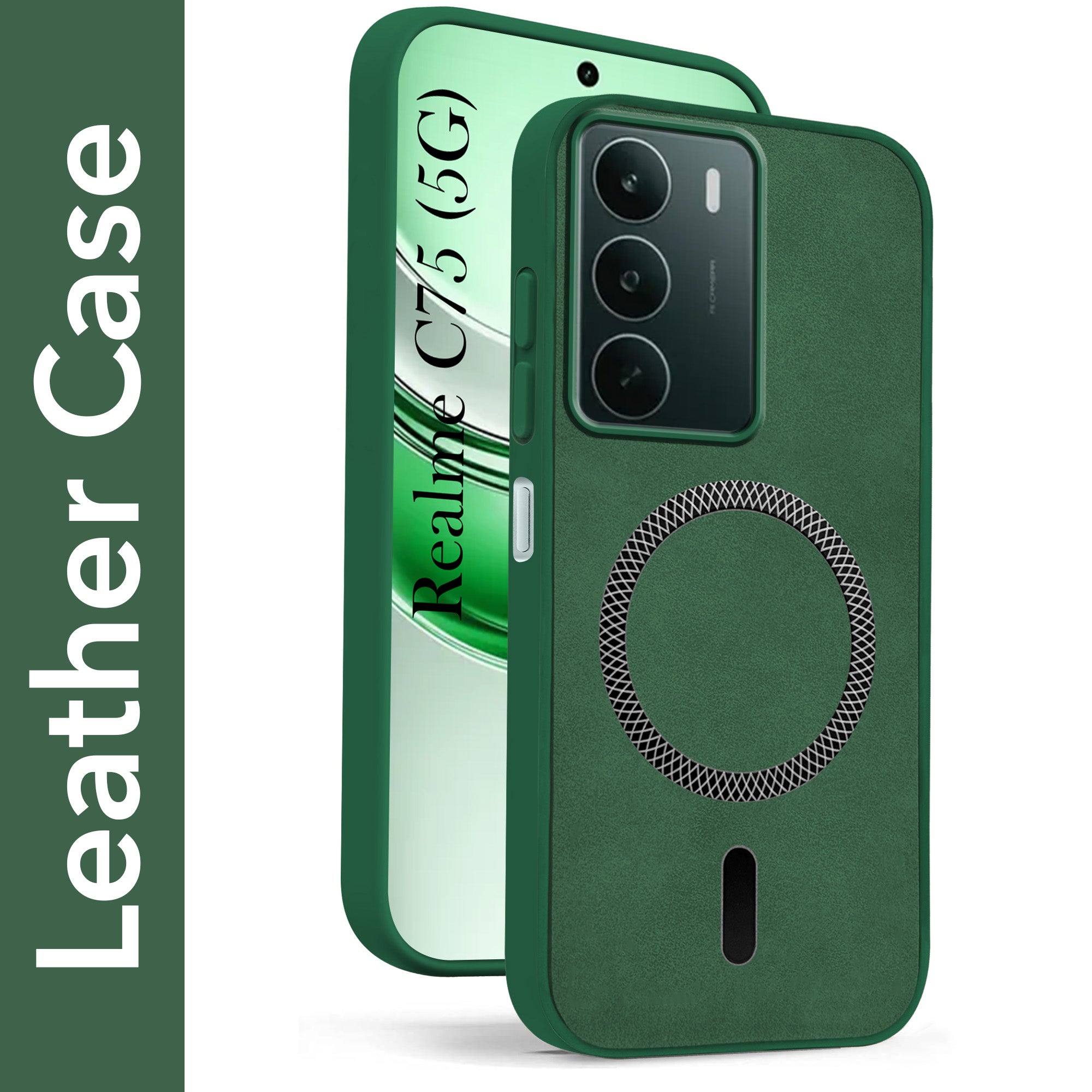 For Realme C75 5G Back Cover Case Leather Finish (MagSafe Compatible Wireless Charging | Soft Touch | Camera Bump Protection)