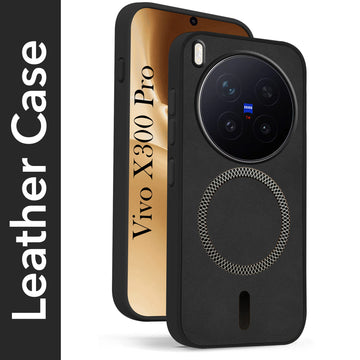 For Vivo X300 Pro Back Cover Case Leather Finish (MagSafe Compatible Wireless Charging | Soft Touch | Camera Bump Protection)
