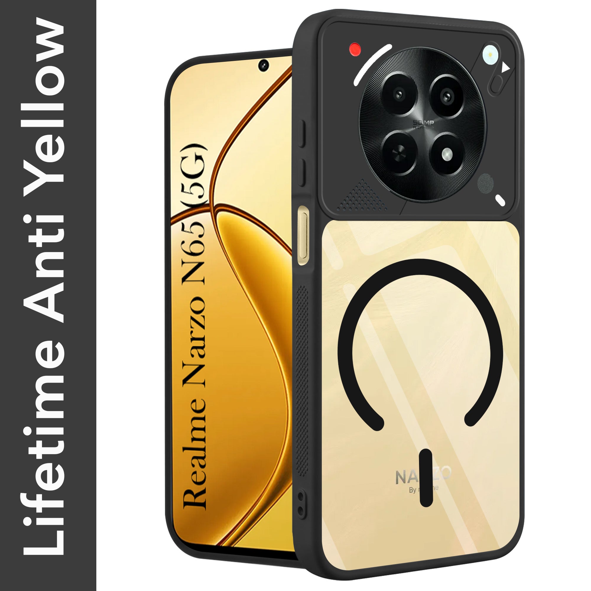 For Realme Narzo N65 5G Back Cover Case Lifetime Anti-Yellow Clear (Camera Protection | Side Grip | Wireless MagSafe Compatible)