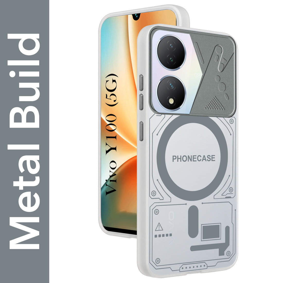For Vivo Y100 5G Metallic Back Cover Case (Metallic Camera Protection & Buttons | Translucent Milky Shade | Hard Polycarbonate)