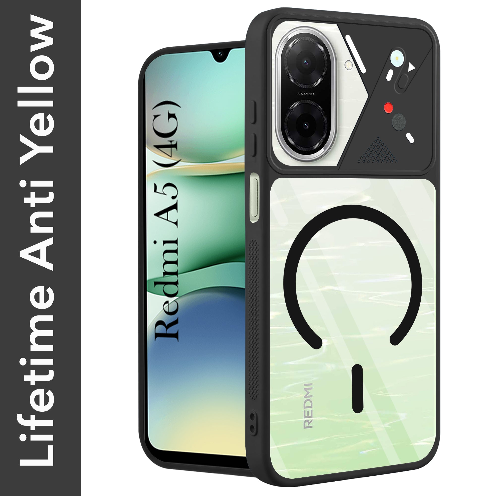 For Redmi A5 4G Back Cover Case Lifetime Anti-Yellow Clear (Camera Protection | Side Grip | Wireless MagSafe Compatible)